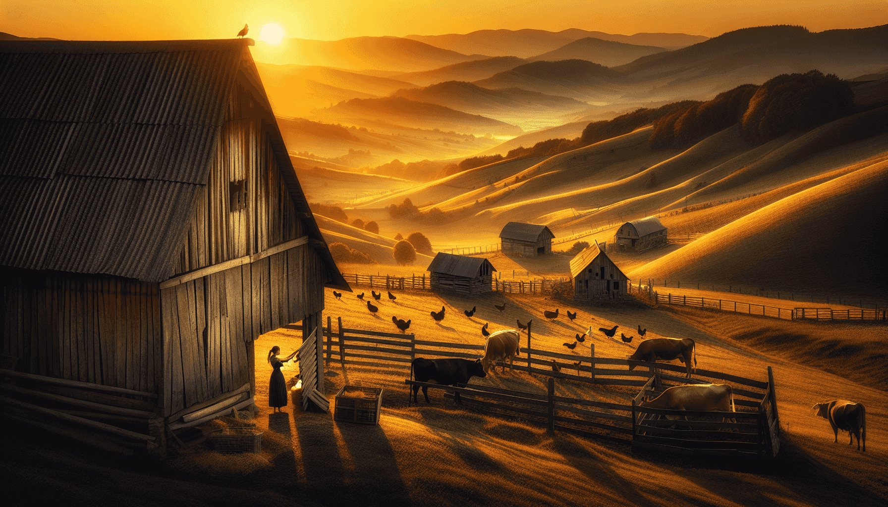 Farm at sunset