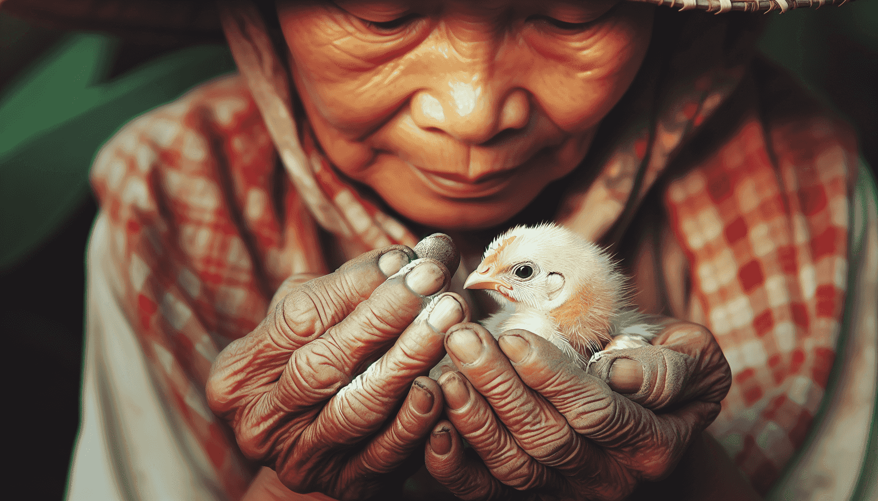 Farmer holding a chicken